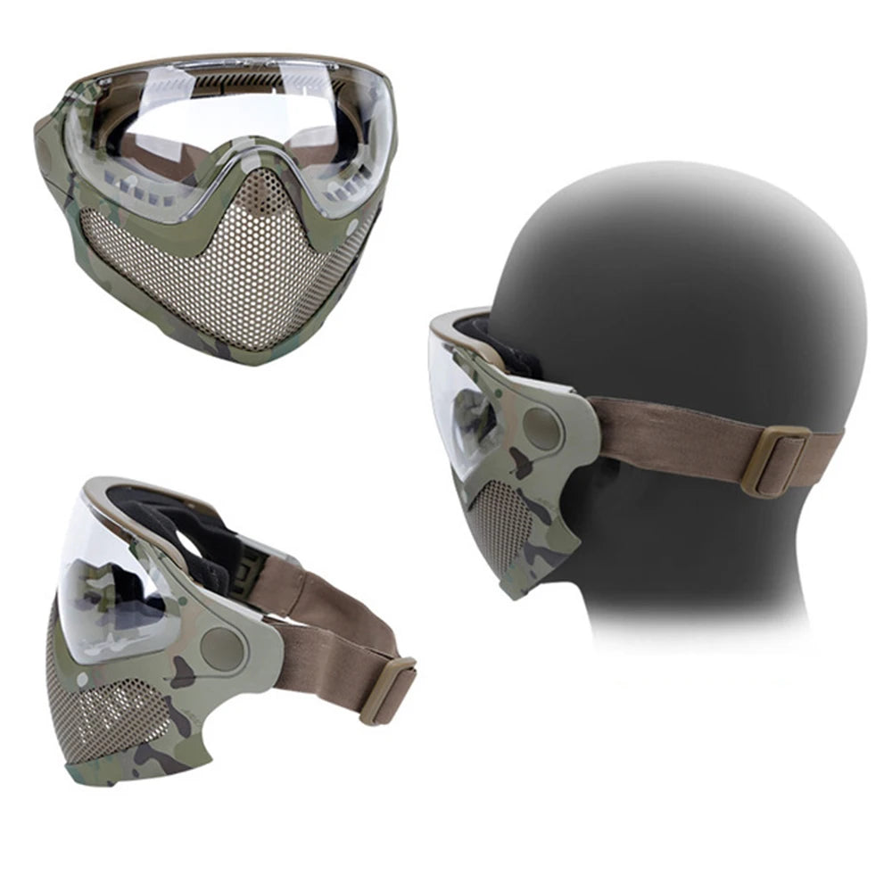 Tactical Full Face Mask Paintball Airsoft Cs Shooting Steel Mesh Breathable Protective Head/ Helmet Wearing Masks Hunting Gear