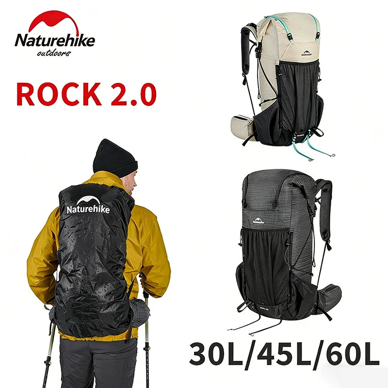 Naturehike Rock 2.0 Hiking Backpack 30L/45L/60L Large Capacity with Rain Cover Professional Outdoor Travel Trekking Shoulder Bag