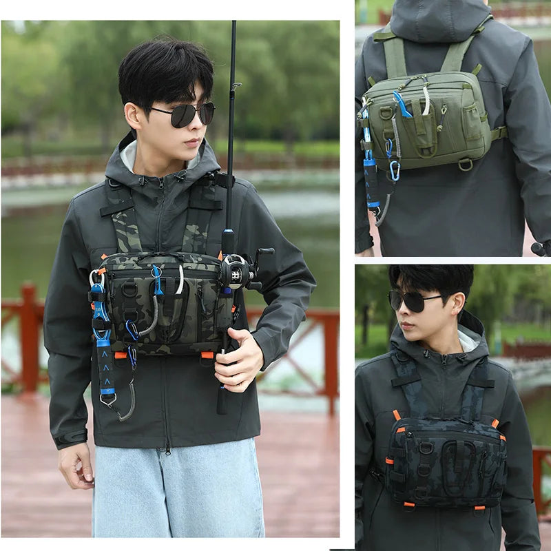 Tactical Camping Backpack Front Chest Vest Bag Outdoor Fishing Lure Tackle Cycling Rig Fanny Pack Hiking Travel Men Climbing Bag