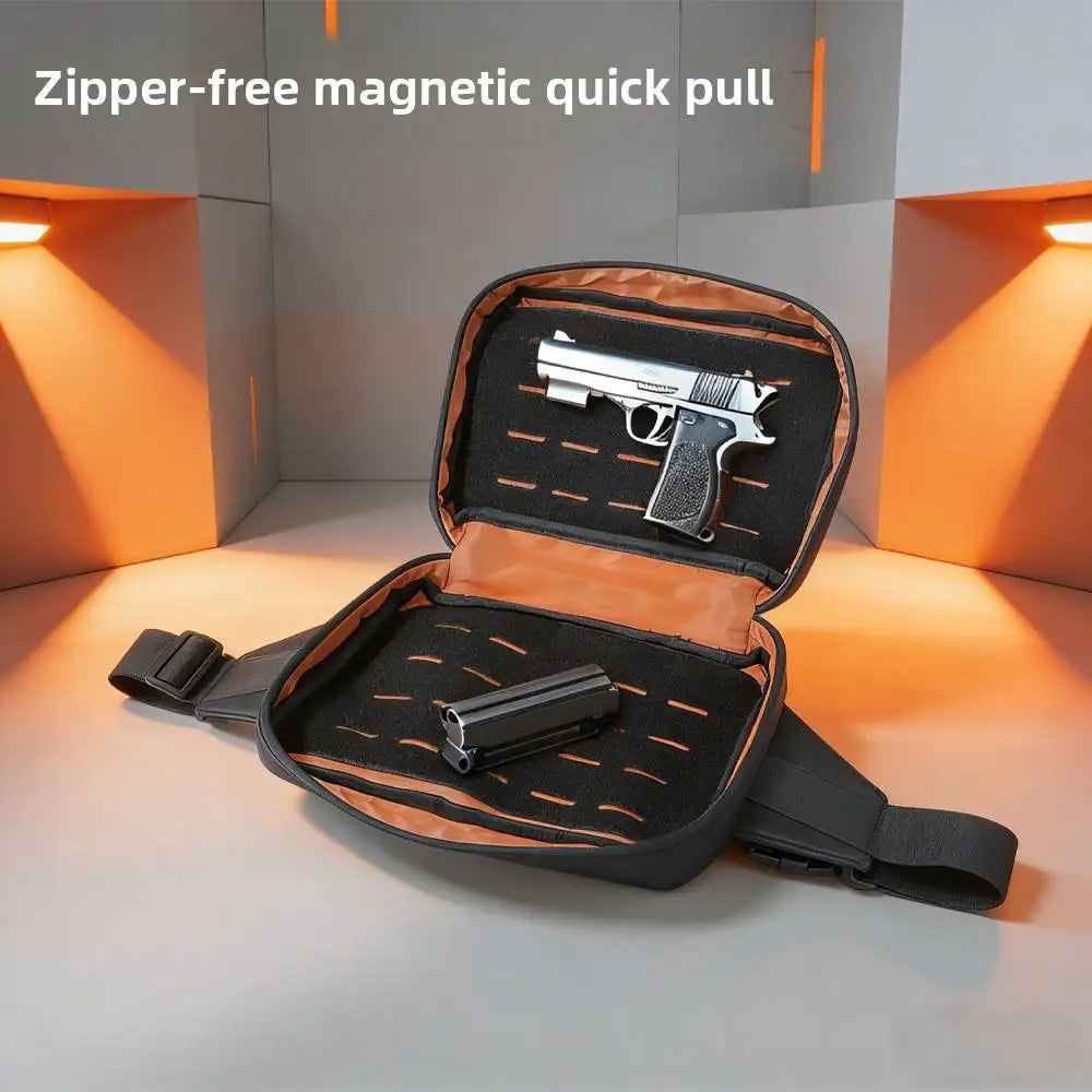 Magnetic Quick Open Gun Bags, Tactical Hidden Pistols Holsters Pouch, with MOLLE System Adjustable Strap, Chest & Waist Carrying