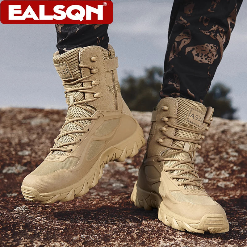 Men’s Military Tactical Boots Anti-wear Non-slip Hiking Combat Shoes Outdoor Boots for Camping Hunting Work Plus Size 39-47