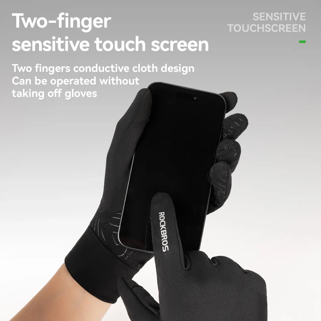 ROCKBROS Cycling Glove Spring Autumn Bike Pair Non-slip Long Finger Style Fleece Lining Warmer Option Windproof Riding Design