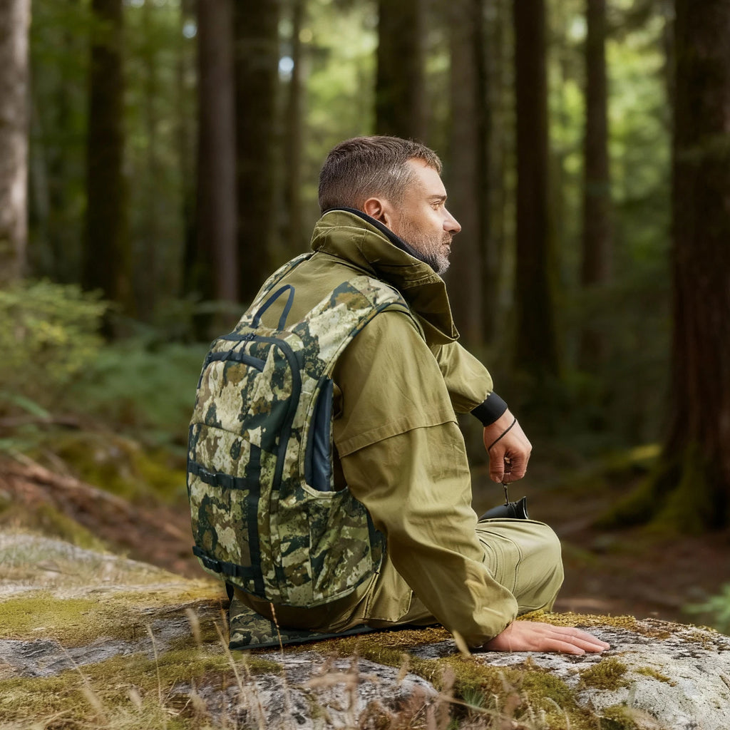 WESTTUNE Camouflage Hunting Vest with Seat Turkey Hunting Vest with Game Pouch Hunting Gear Accessories for Turkey Bird Hunters