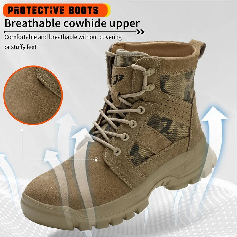 Fashion 2026 Cow Suede Men Work Boots Ankle Anti Scalding Safety Protection Boots Lightweight Steel Toe Cap Male Footwear Shoes