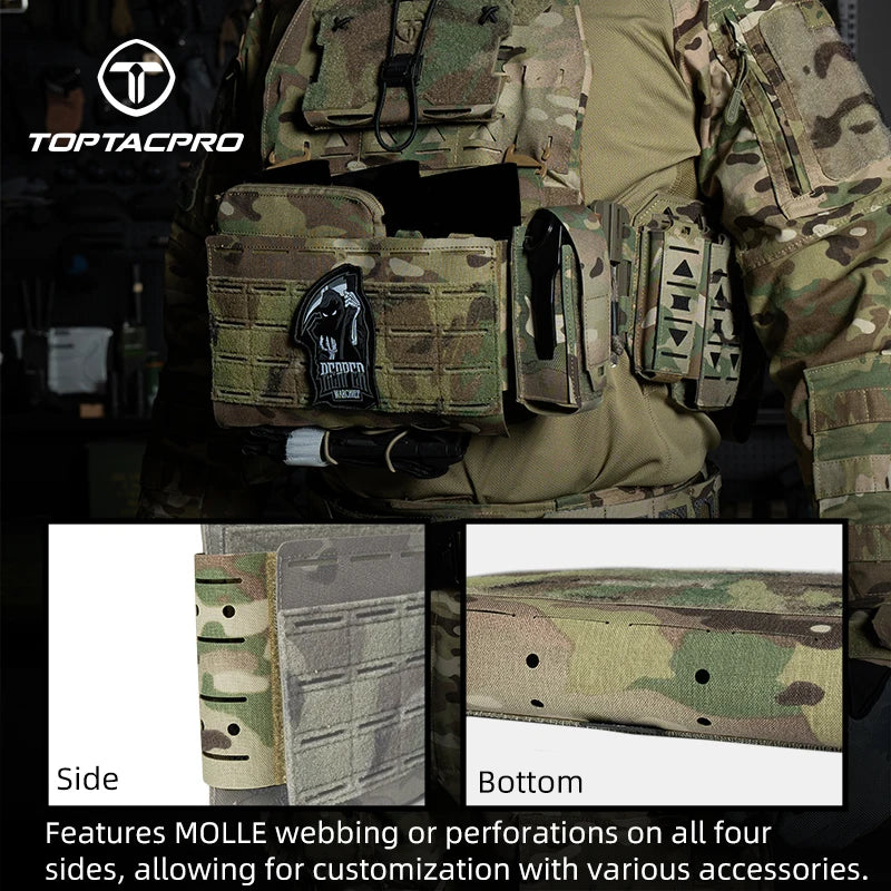 TOPTACPRO Tactical Front Panel Multifunctional Chest Rig Front Panel Laser Cut G Hook Buckles MOLLE Front Pouch 8539