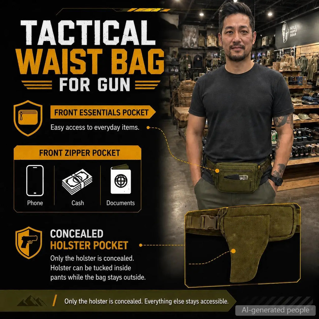 Concealed Carry Fanny Pack with Pistol Pouch Tactical Waist Bag for Men Anti-Theft Hidden Gun Pocket 1000D Nylon EDC Waist Pack