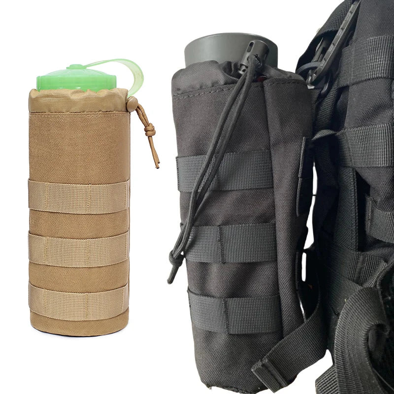 Tactical Molle Water Bottle Bag Outdoor Hiking Camping Drawstring Holder Multifunction Bottle Storage Pouch Pocket