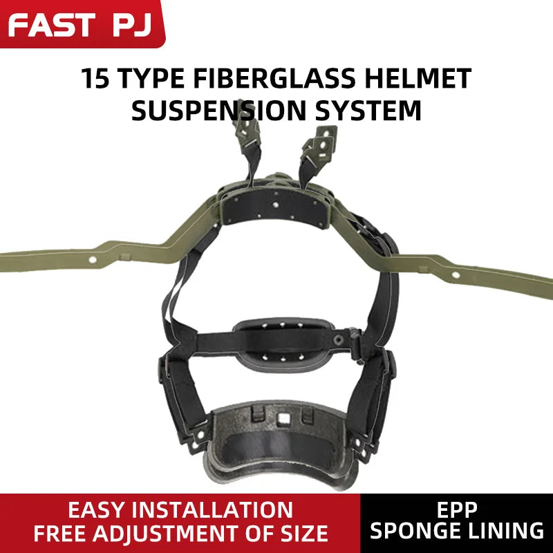 15 Ballistic Helmet Full Set - Suspension Liner & Cuttlefish Rail | Military-Style Outdoor Tactical Civilian Accessory