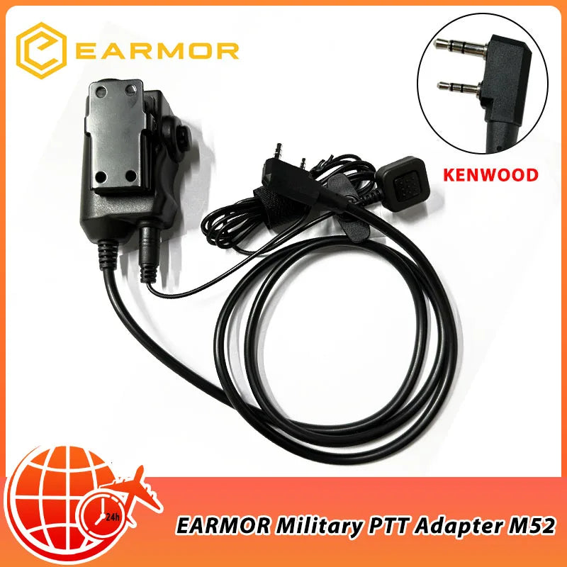 EARMOR Tactical PTT Tactical Headset Button activated push-to-talk PTT adapter M52 and AUX radio interface KENWOOD