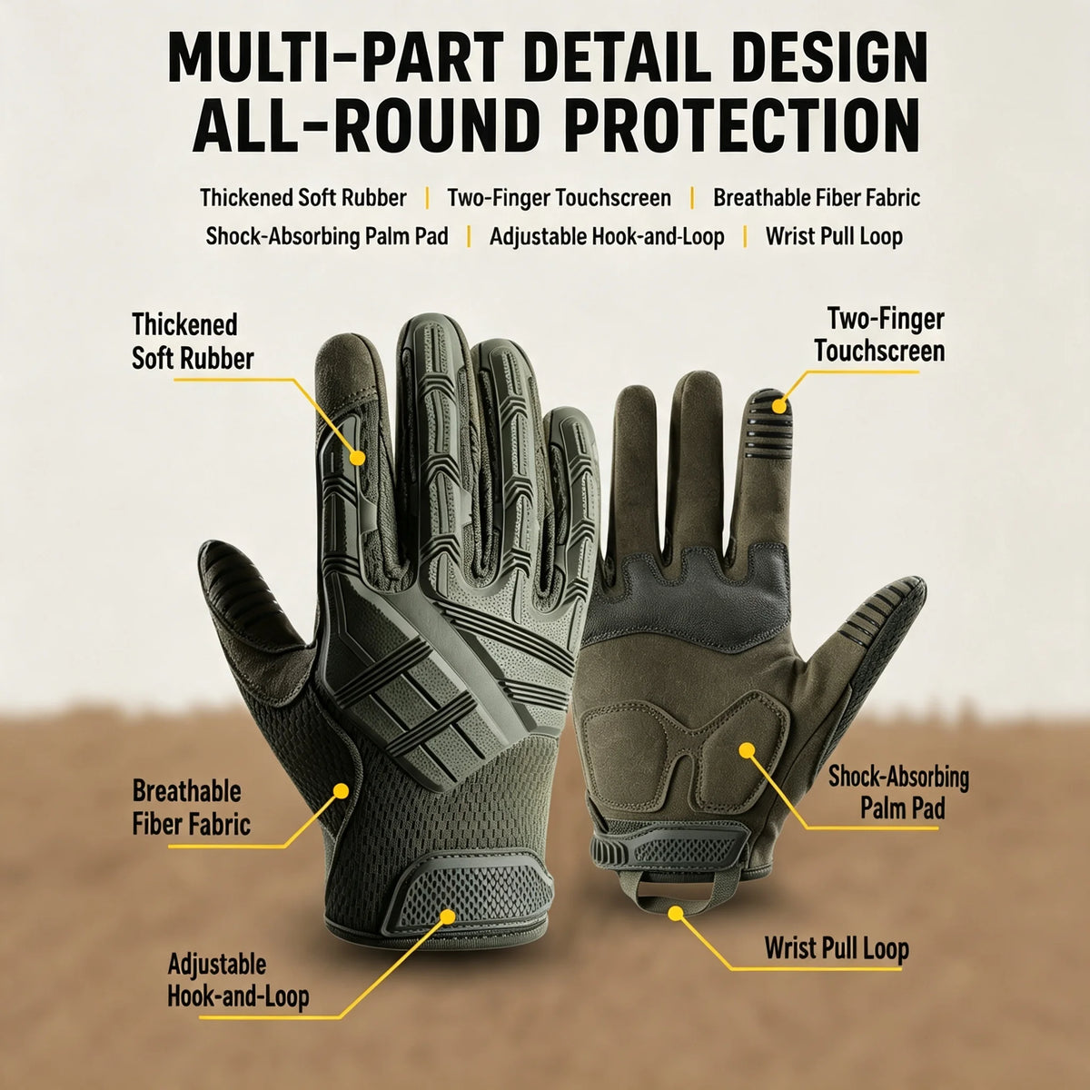 Tactical Full Finger Gloves Touch Screen Breathable Impact Protection Gloves for Men Outdoor Cycling Climbing Gloves