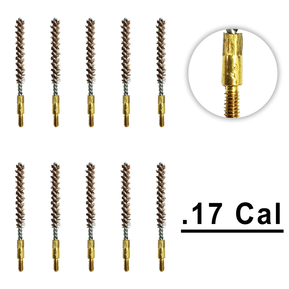 10 Pack Bronze Bore Brush 12GA .17Cal .22Cal 9mm Cleaning Brush for Pistol Rifle Cleaning Kit Thread 5-40 8-32 5/16-27