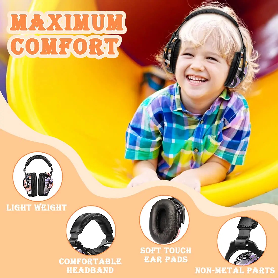 Kids Hearing Protection Safety Earmuffs Adjustable Noise Reduction Graffiti Earmuffs Ear Defenders Fit for Toddlers Children