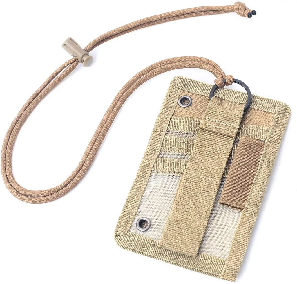 Tactical ID Card Holder Hook Loop Patch Tour Guide Badge Holders Outdoor Travel Pouch Pen Purse and Nylon Lanyard