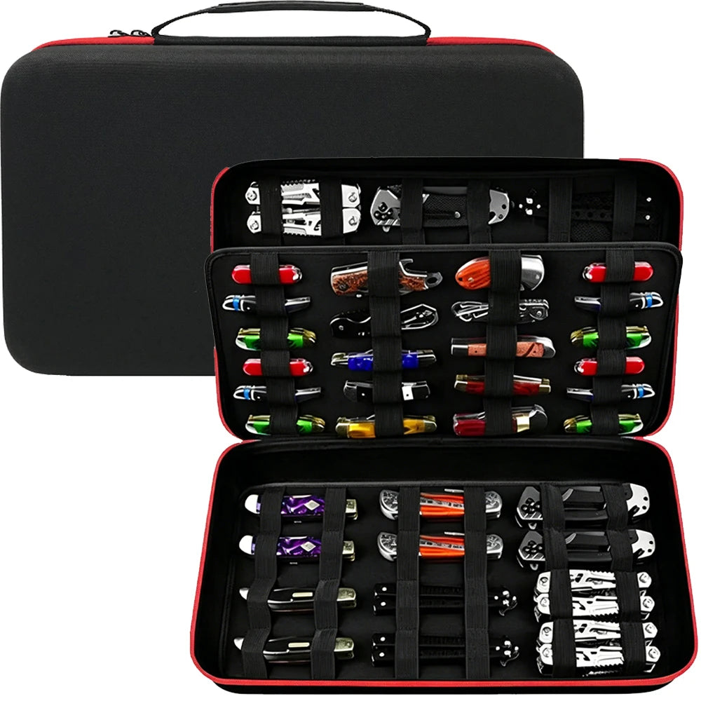 Pocket Knife Display Case 64 Knives Organizer Box Tactical Knife Holder Hunting Folding Knife Storage Collection Protector