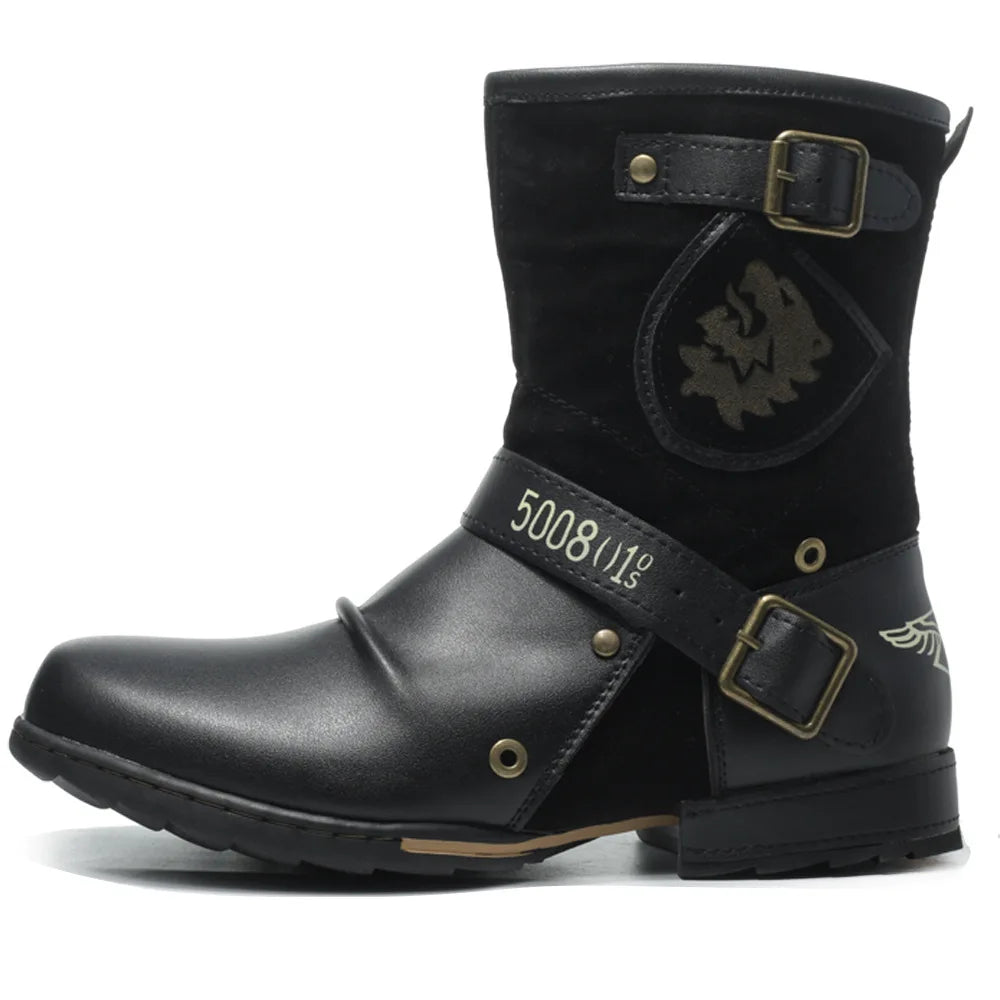 Men's Classic Vintage Handmade Custom Mid-Tall Cowboy Boots Comfortable Hard-wearing Western Boots Men Motorcycle Boots