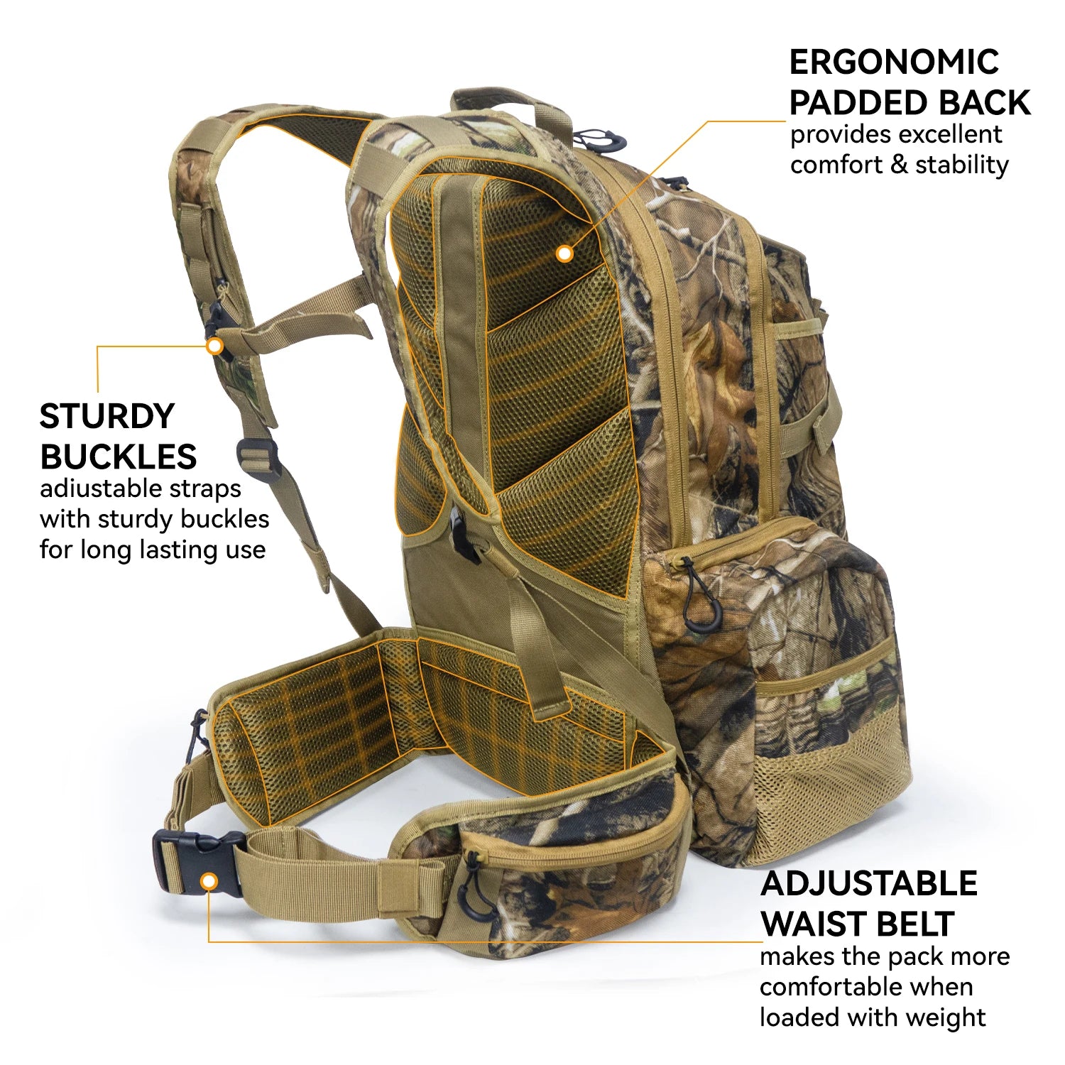 WESTTUNE 35L Outdoor Backpack Waterproof Camouflage Camping Hiking Backpack Hunting Tactical Backpack for Bow Gun Carry System