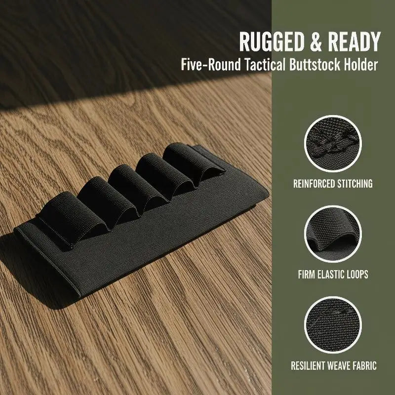 Buttstock Shell Holder 5-Round Elastic, Anti-Slip Pouch 12GA 20GA , Tactical Hunting Gear  Storage for Field