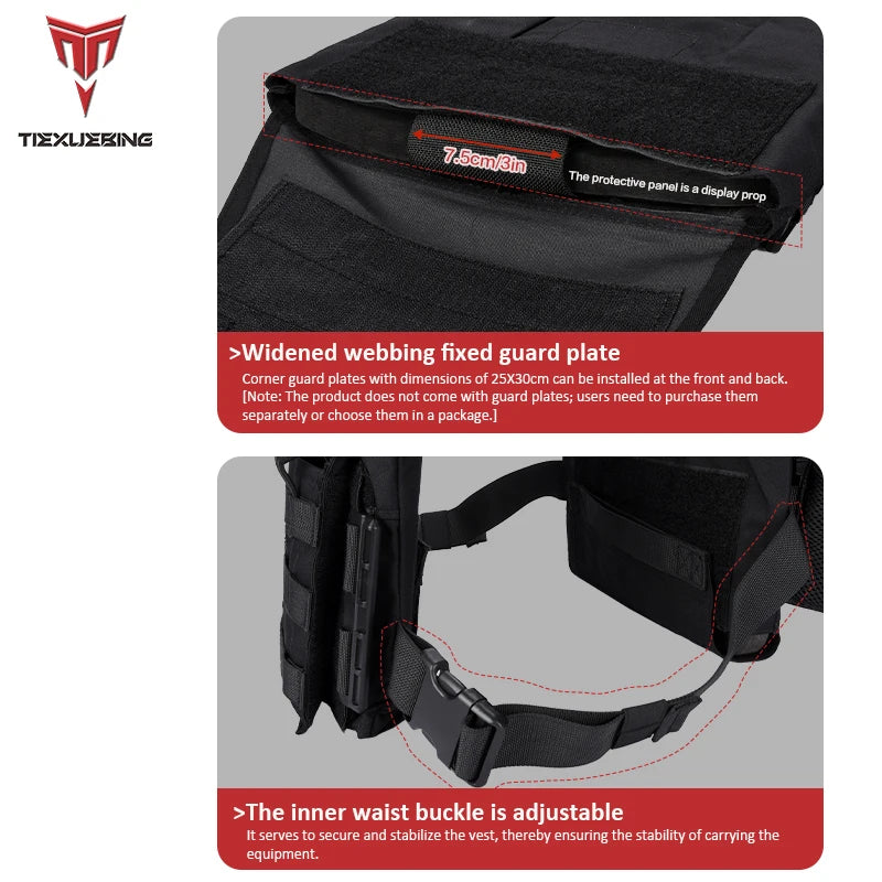 Tiexuebing 6094 Quick Detachable 500D Nylon Tactical Vest Black Combat Gear for Airsoft Plate Carrier Hunting Combat Equipment