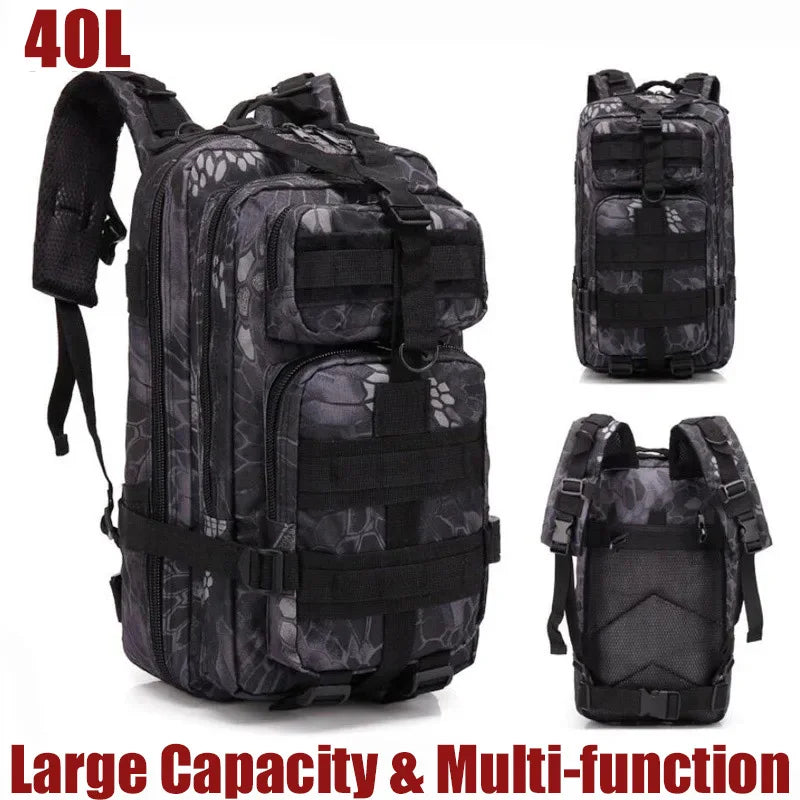 40L Nylon Tactical Backpack for Men Outdoor Survival Hiking Climbing Hunting Fishing Durable MultiCompartment Military Grade Bag