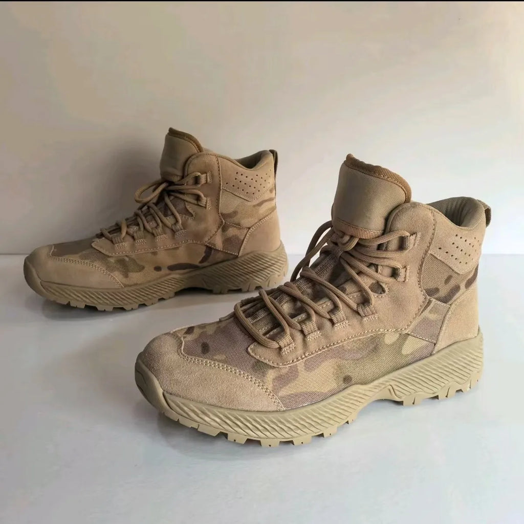 Men's Mid cut  Camouflage Hunting Boots Breathable Tactical Shoes Outdoor Hiking Wear-Resistant  Mountaineering Boots