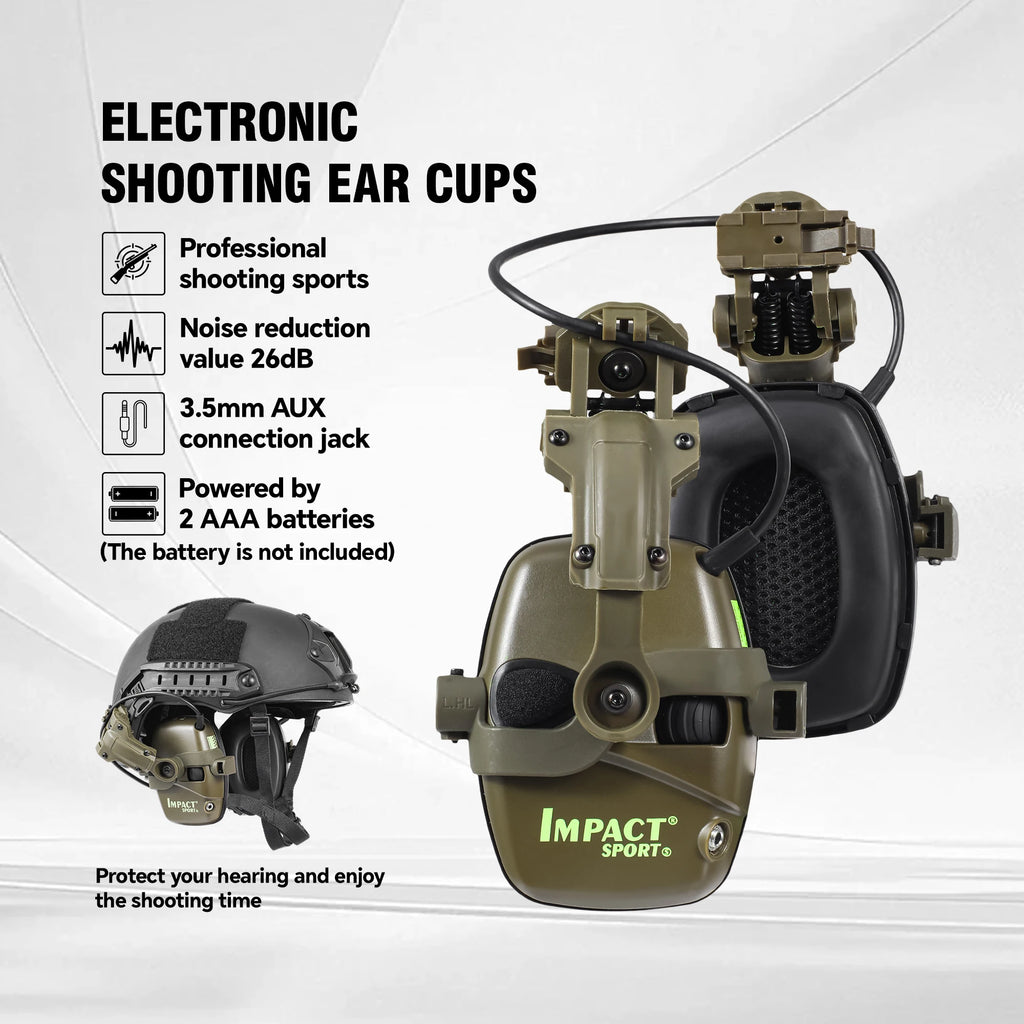 Tactical Helmet Mounted Electronic Earmuff FAST Rail Compatible Sound Amplification Noise Reduction Headset for Shooting Hunting