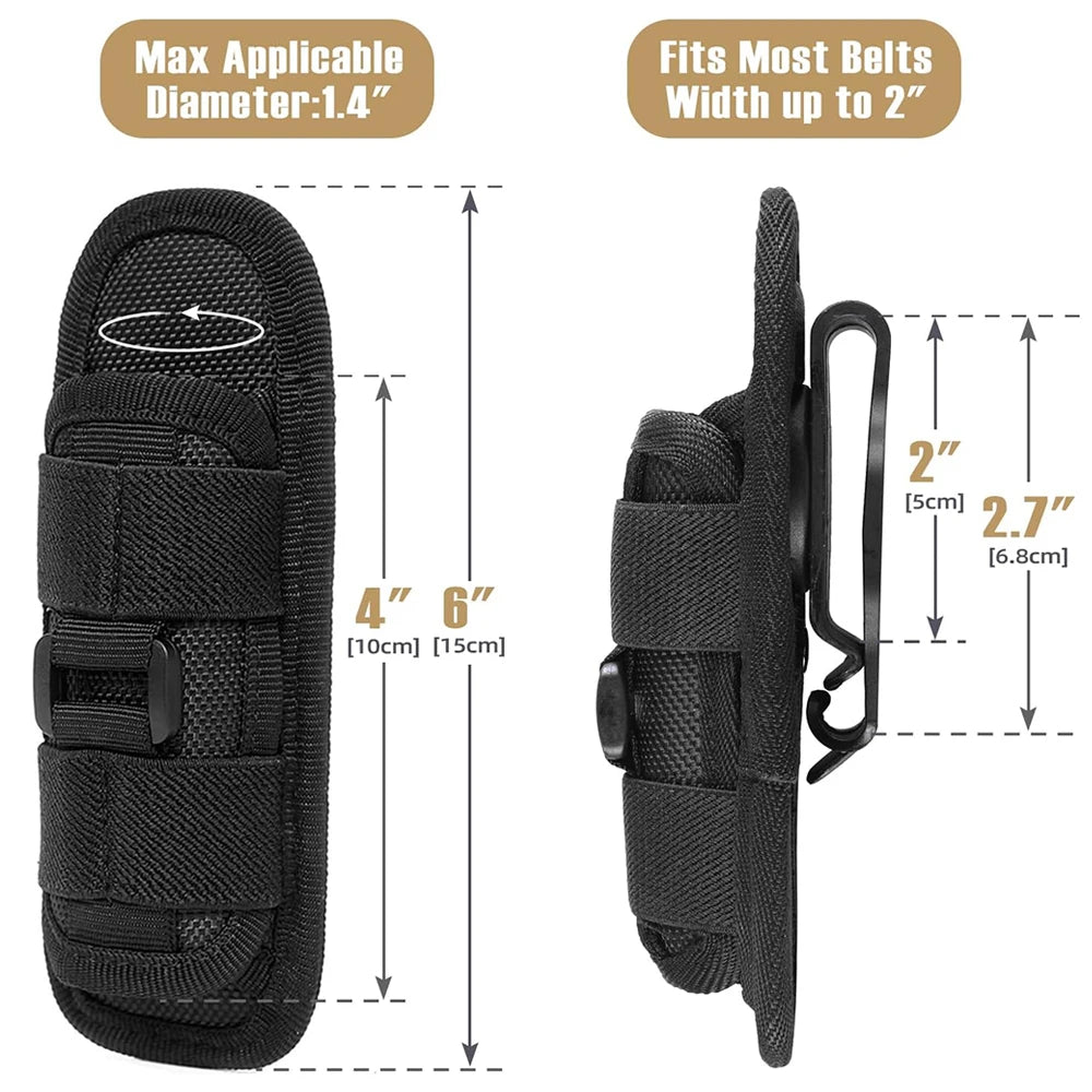 Tactical Flashlight Pouch Holster Molle Torch Holder Carry Case EDC Tool Waist Bag Outdoor Sport Camping Hunting Accessories