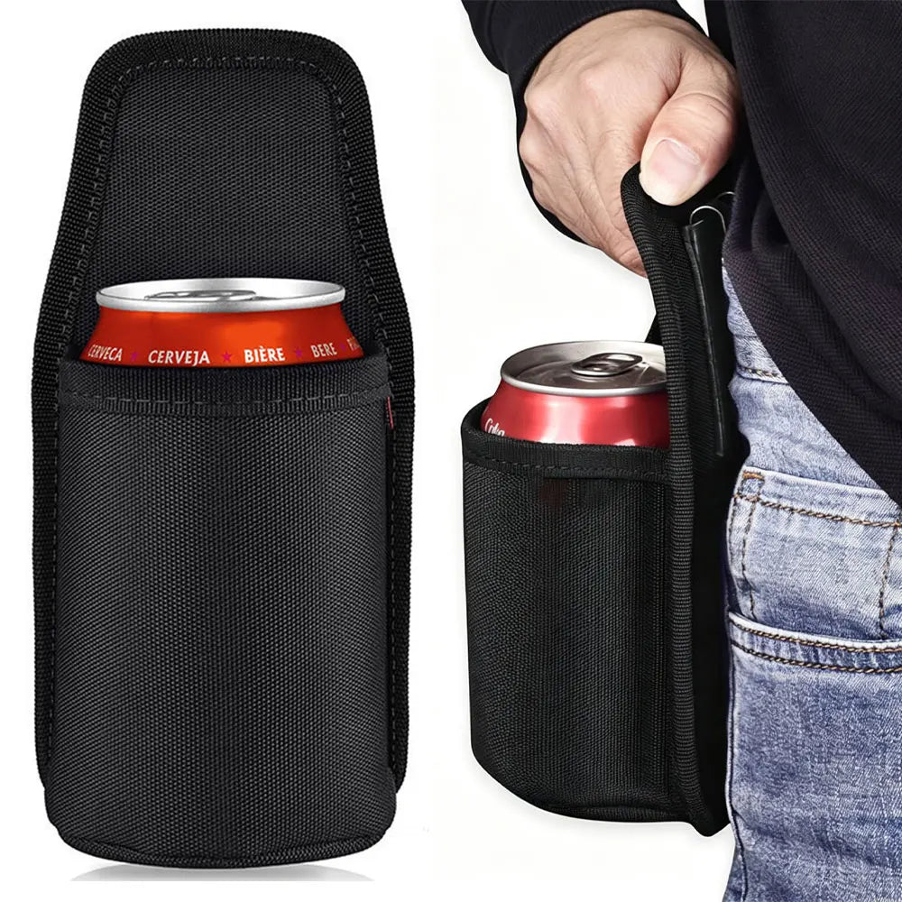 Portable Belt Drink Can Pouch Beer Holster Water Bottle Holder with Metal Belt Clip Soda Can Carry Holster for Hiking Camping