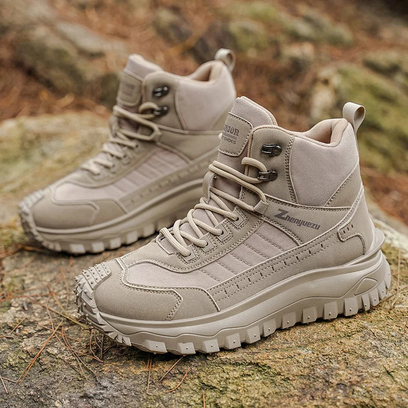 Men's Thick-Soled High-Top Boots, Non-Slip and Wear-Resistant, Suitable for Outdoor Hiking and Everyday Casual Wear