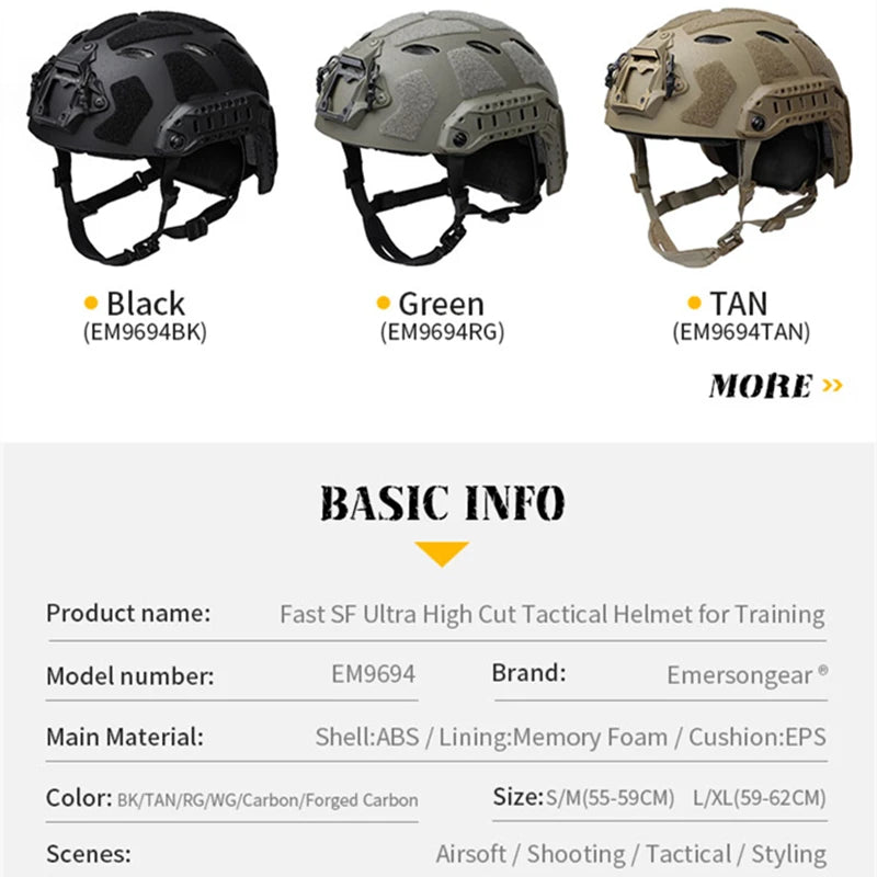 Emersongear Fast SF Super Hight Cut Tactical Helmet（Training）Ops-Core Helmet CS Paintball Protection Airsoft Hunting Equipment