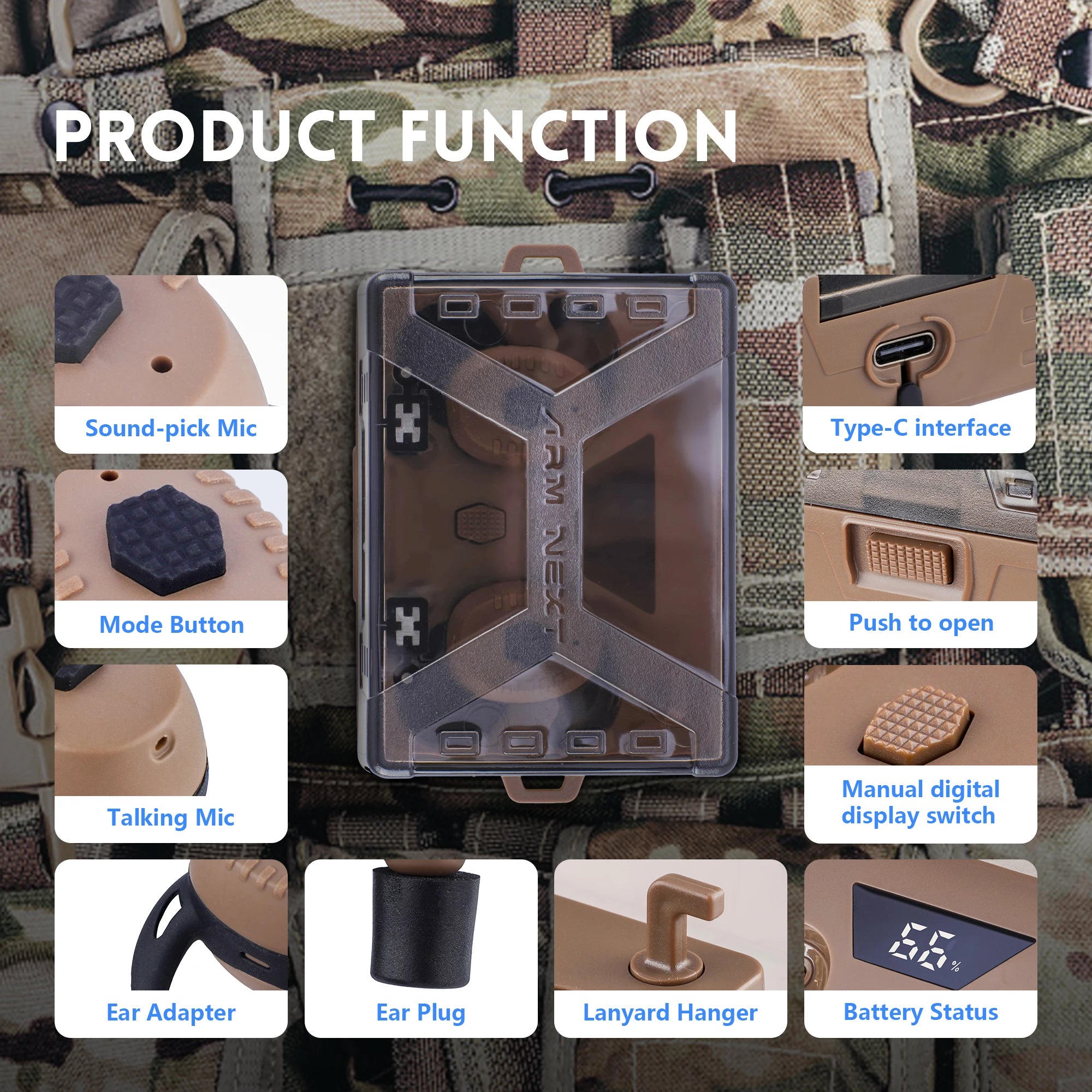 E30 Tactical Earphone Earplugs NRR31dB -Tactical Bluetooth Earbuds with Active Noise Cancelling for Shooting Hearing Protection