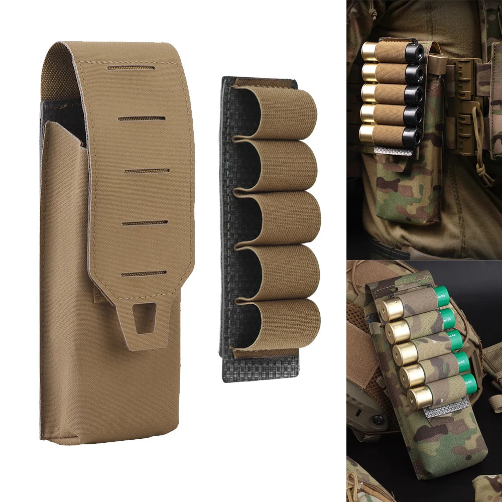 MOLLE Rifle 5.56mm Single Mag Pouch M4 AR15 Magazine Pouch, 5-Rounds Shotgun Shell Holder for 12 Gauge Shotshell Carrier Holder