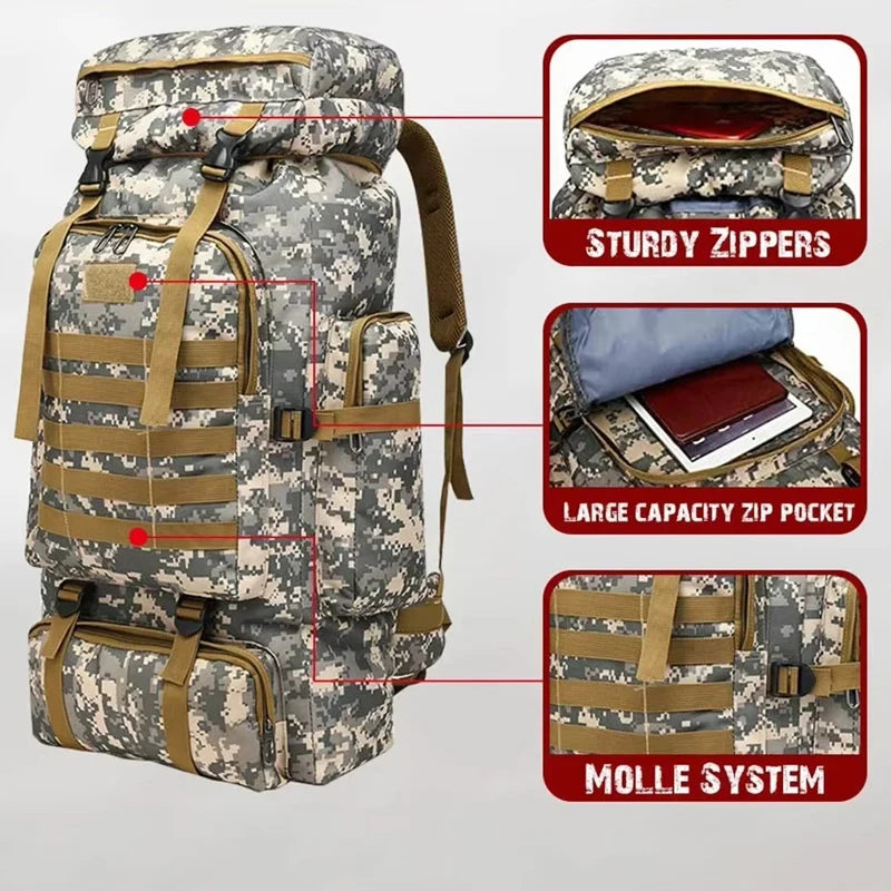 80L/100L  Mountaineering Bag Climb Bag Tactical Backpacks Large Backpack Outdoors Hiking Camping Travel Bags