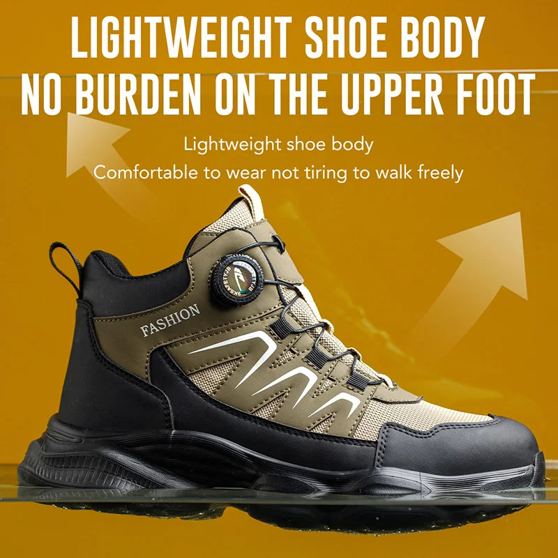 Rotation button Work Safety Boots Men Steel Toe Work Shoes Anti-smash Anti-puncture Protective Men Safety Shoes Size 47 48