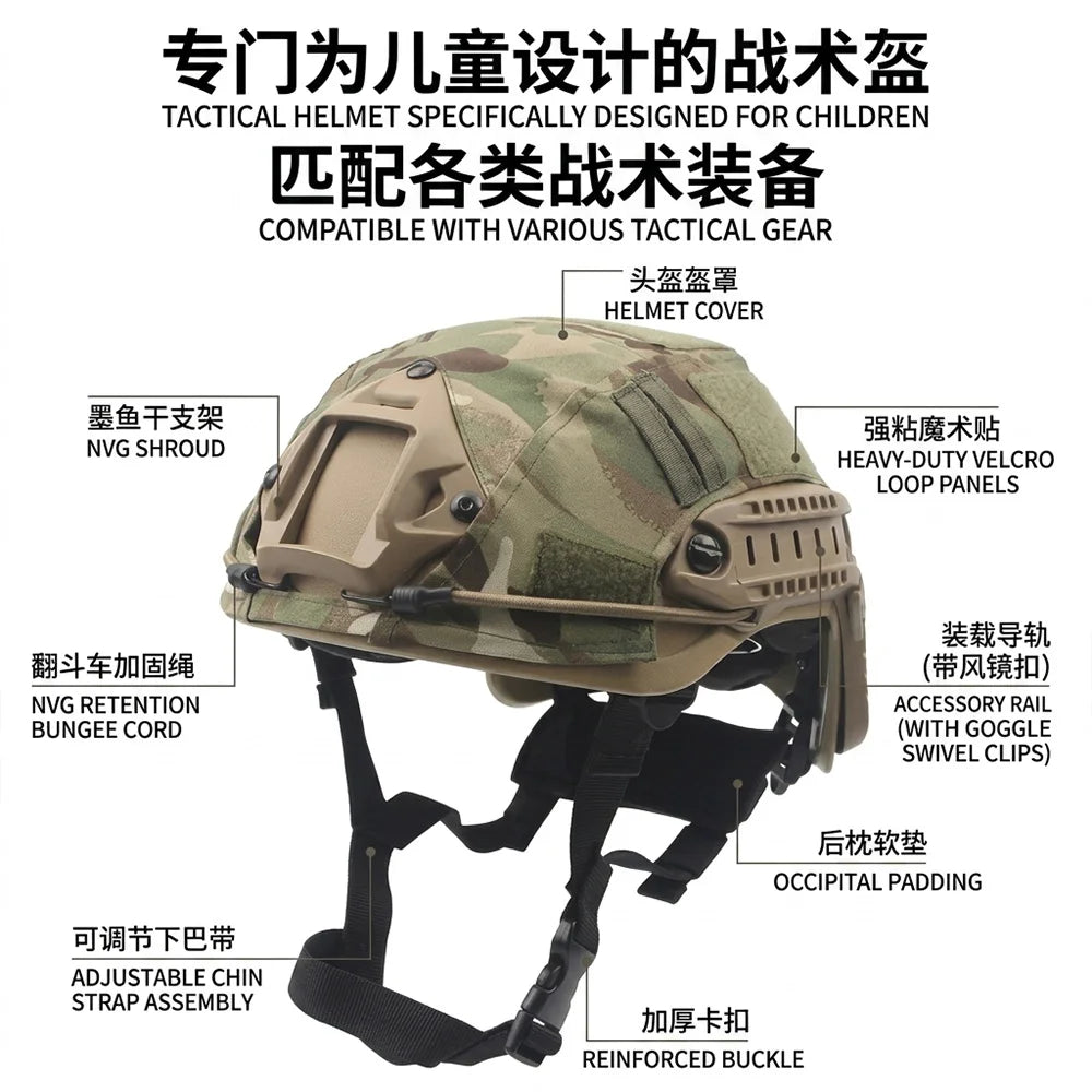 Kids FAST Helmet Set Adjustable Airsoft Helmet with Goggles Night Vision Model Flashlight for Outdoor Game Cosplay Role-Play