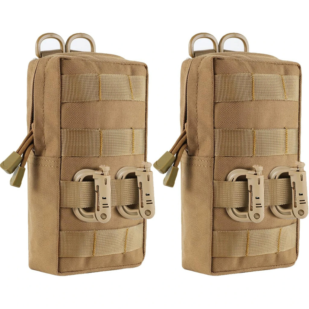 2 Pack Molle Pouches Tactical Compact Water-Resistant EDC Waist Bag Hunting Small Utility Pouch With Grimlock D-ring Buckle