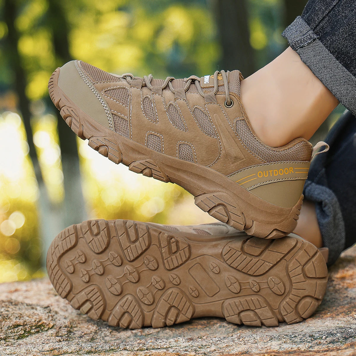 Men Off-Road Hiking Shoes Mountain Sneakers Winter Retro Leather Shoe Sport Outdoor Black Trail Running Footwear Low Top Spring
