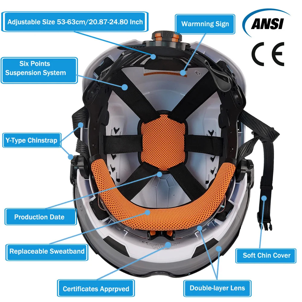 CE ANSI Safety Helmet Double Goggles Sliding Vented ABS Hard Hat Construction Site Work Cap for Industrial Engineering Gear