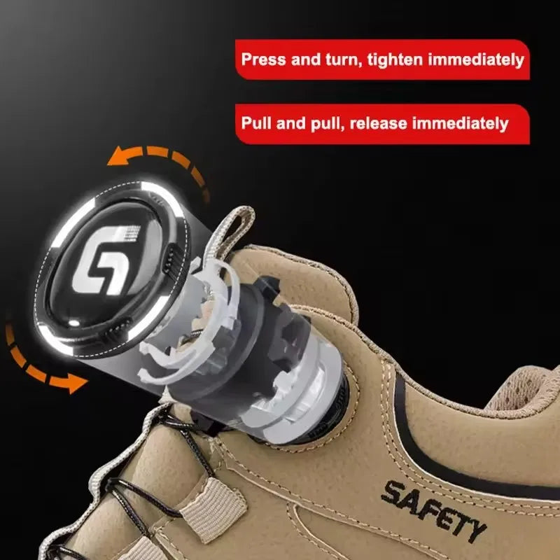 Men Rotary Button Safety Work Shoes Anti Smash Anti Puncture Steel Toe Indestructible Labor Protection Boots