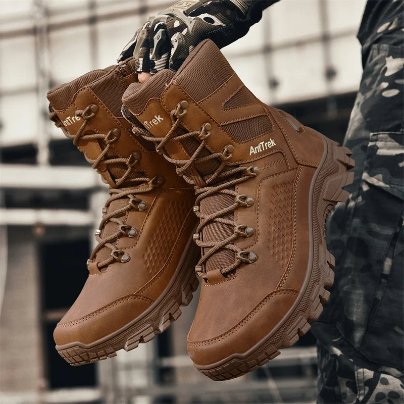 Men's High Top Anti Slip Hiking Boots Waterproof Outdoor Mountaineering Climbing Shoes Lac-Up Tactical Boots Trail Hunting Boots