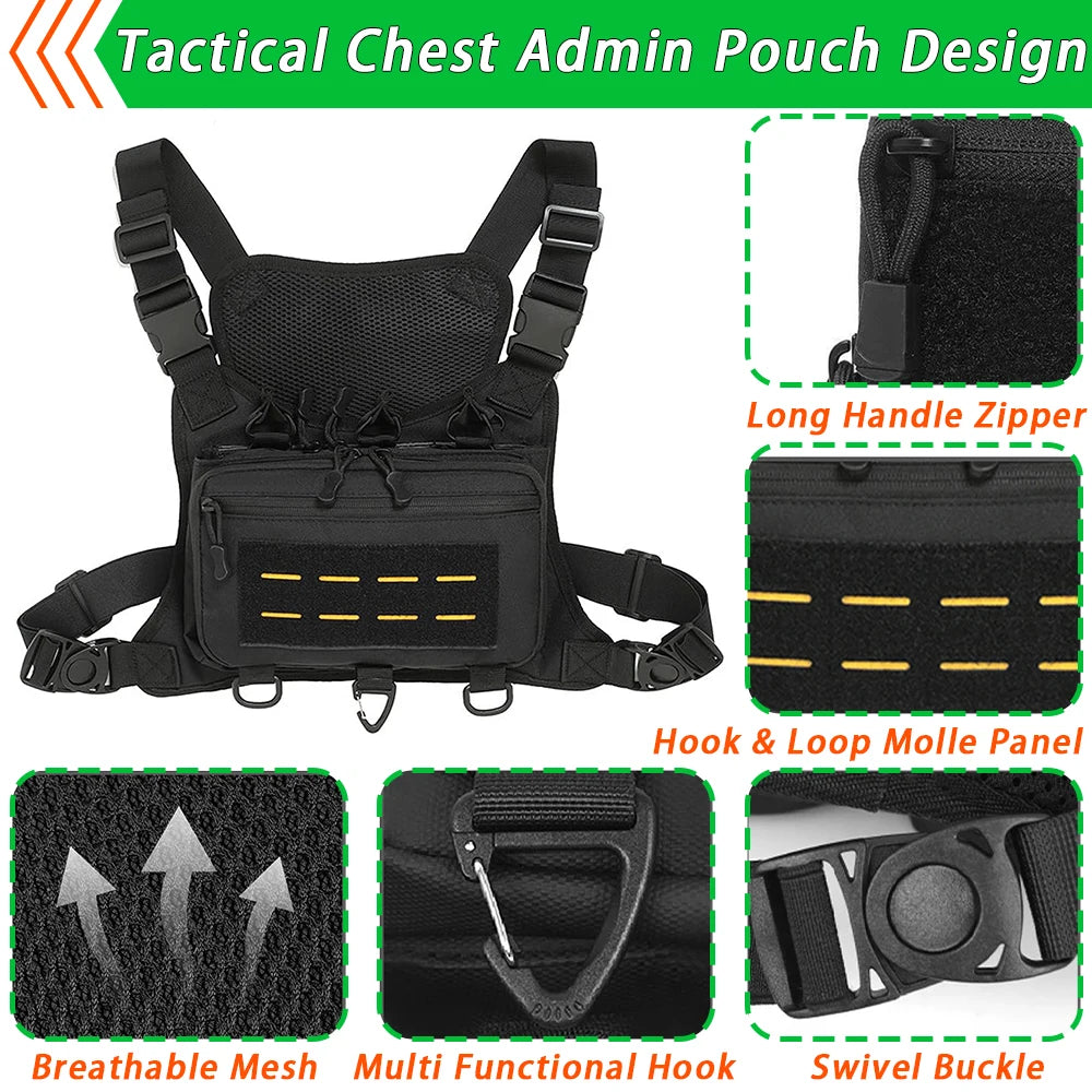 Tactical Chest Admin Bag with Triple Mag Pouch Running Chest Bag Utility Chest Pack Rig Pouch Medical EDC Gadgets Organizer Bag
