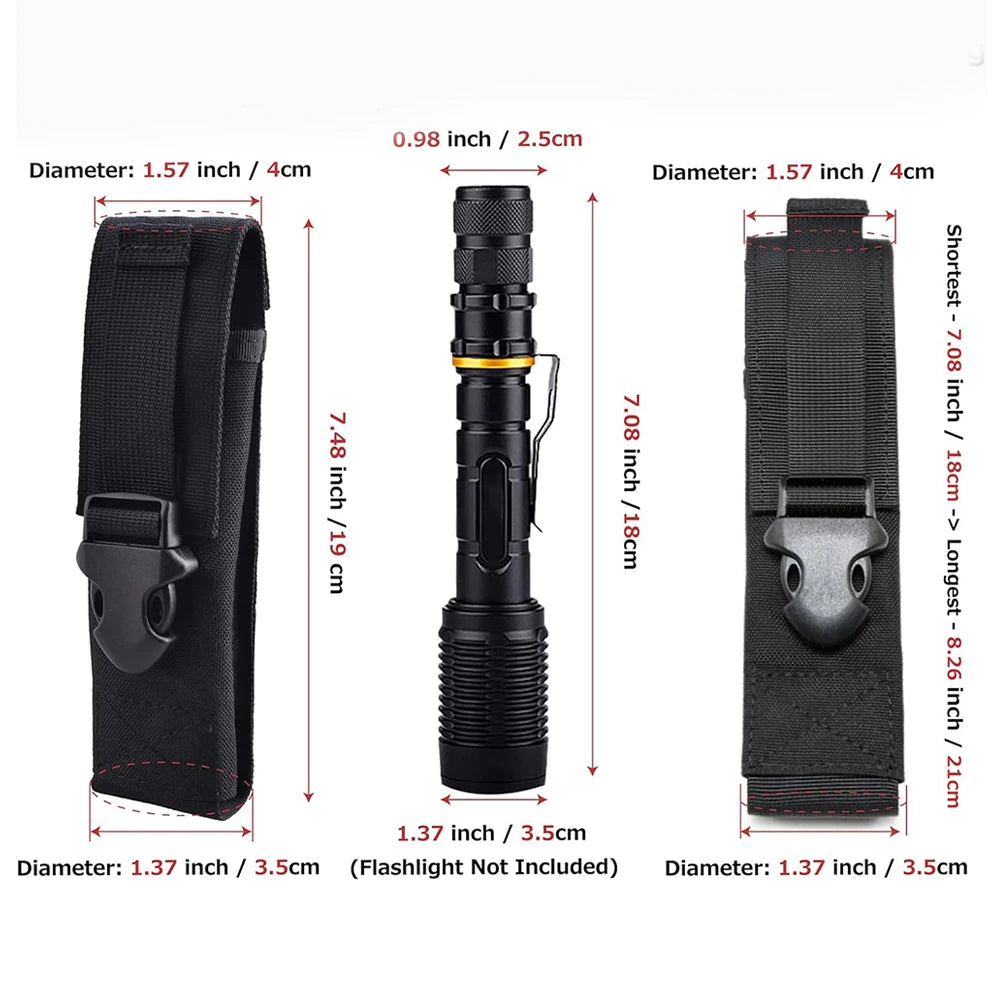 Tactical Flashlight Pouch Holster Molle Torch Holder Carry Case EDC Tool Waist Bag Outdoor Sport Camping Hunting Accessories