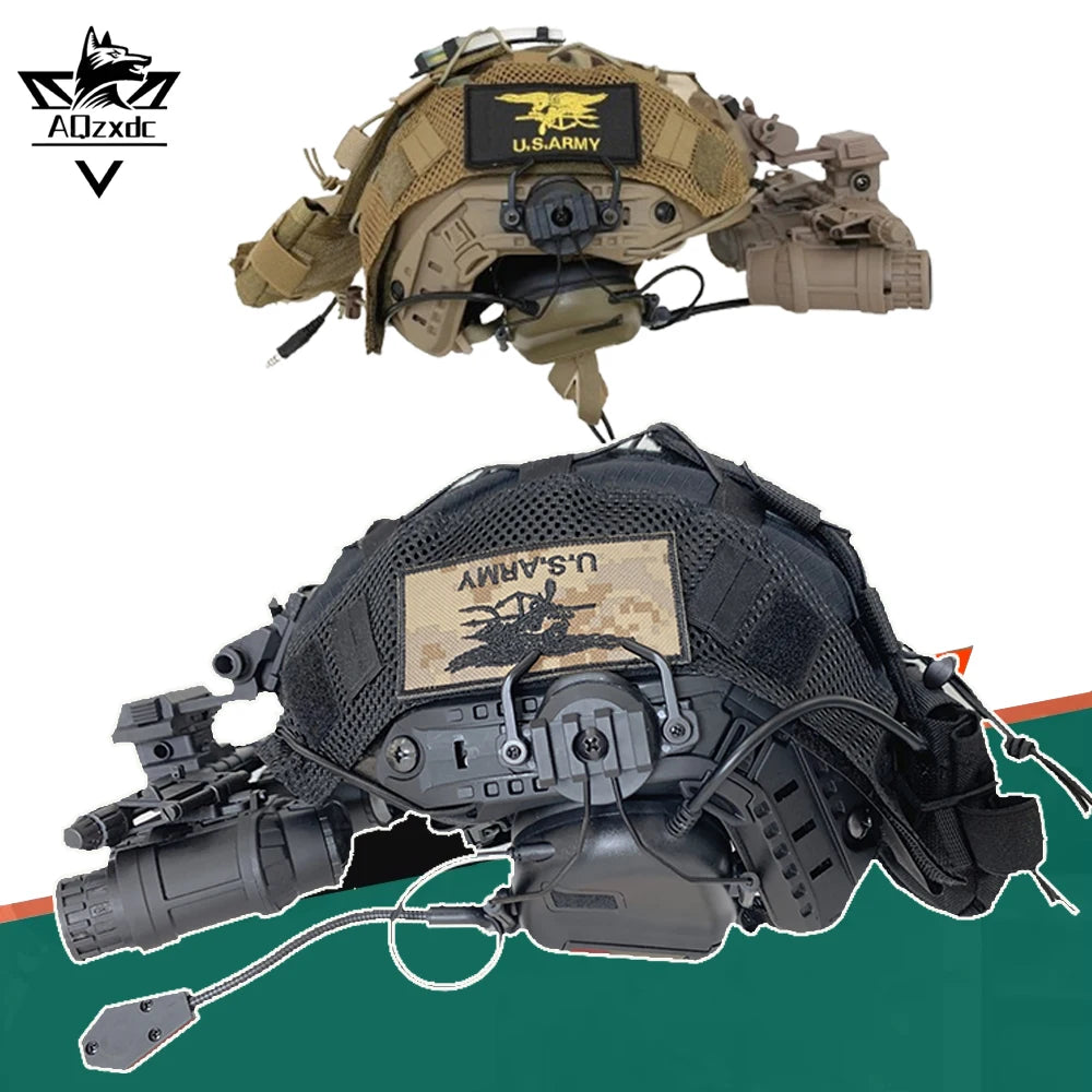 Fast Tactical Helmet Set Ghost Camouflage Wargame Gear with NVG Model Headphones for Outdoor CS Cycling Special Forces Cosplay
