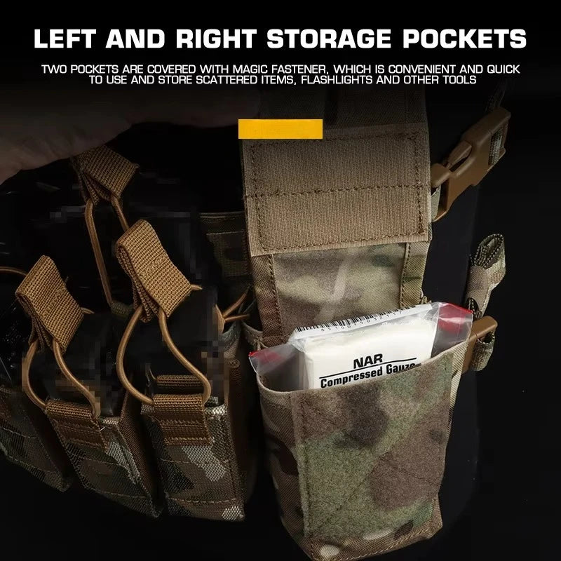 D3CRX Tactical Chest Rig MOLLE Hunting Vest Multi-function Modular Plate Carrier with Quadruple 9mm 5.56 Magazine Pouch