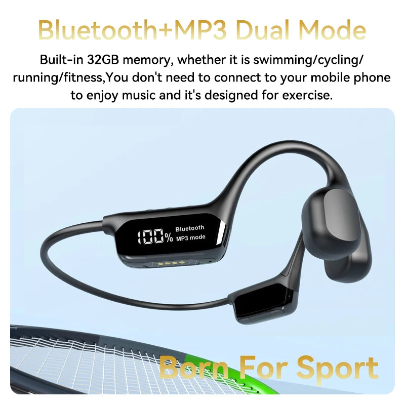 True Bone Conduction Headphones IPX8 Waterproof HD Call Bluetooth Wireless Headset For Outdoor Shooting Hunting Noise Cancelling