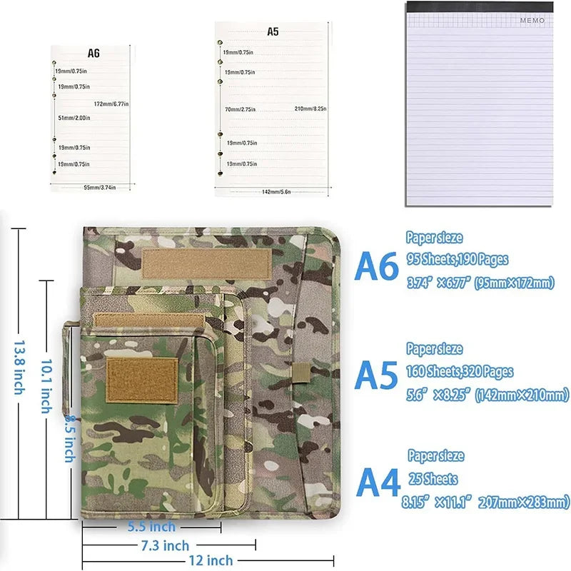 Outdoor Padfolio Ring Binder with Sheets of Loose-Leaf Paper Memorandum A4 A5 A6 Weatherproof Tactical Notebook DROPSHIPPING