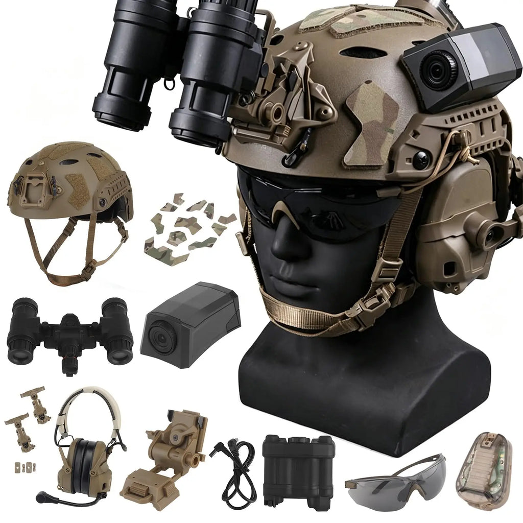Fast Airsoft Helmet Set PVS-31 Night Vision NVG Model with Tactical Headset Goggle Signal Light for Hunting Paintball Wargame