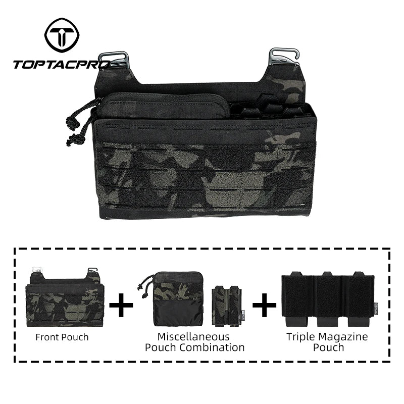 TOPTACPRO Tactical Front Panel Set FERRO Style Triple 556 Mag Double 9mm Mag Insert Pocket DOPE Set 8540