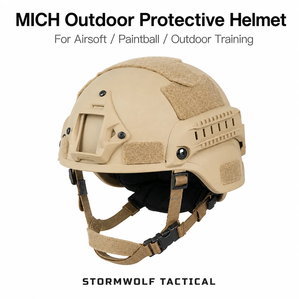 ABS MICH Style Outdoor Sports Helmet Lightweight Headgear with Side Rail Adjustable Fit for Outdoor Training