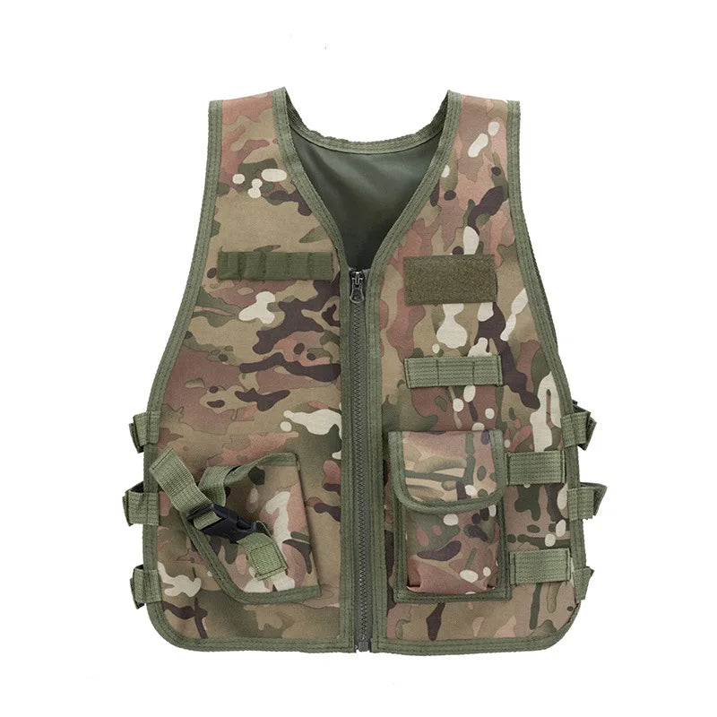 Kid Camouflage Tactical Vest Children Outdoor Multi-Pocket Utility Vest for Camping Hiking Hunting Role Play School Training