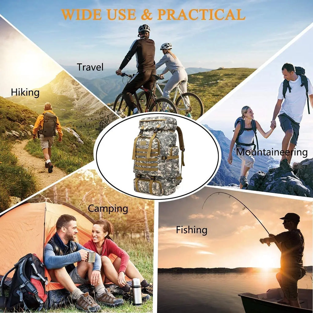 Hiking Backpack Capacity 80L Outdoor Camouflage Rucksack Tartical Hiking Backpack Daypacks Waterproof